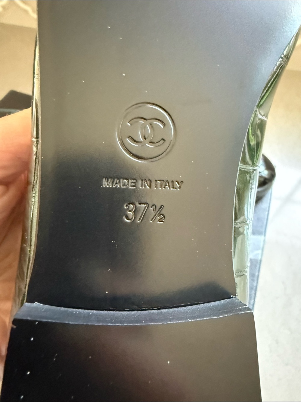 BNWT Chanel 26A Croc Embossed Patent DK Green/Black Ballet Flat Size 37.5 - Picture 9 of 11